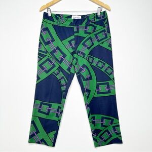 Elizabeth McKay Geometric Chain Print Crop Pants Green Navy Purple Size 6